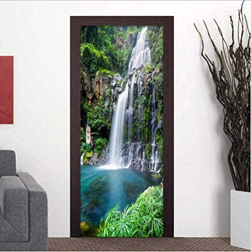 TIWZHHQ Türtapete selbstklebend 90x200cm Wasserfalllandschaft Vliesleinwand Fototapete Türpanel Türposter mit kleister Türaufkleber 3D Türsticker Tür Dekoration Bild Design für Toilette küche glastür von TIWZHHQ