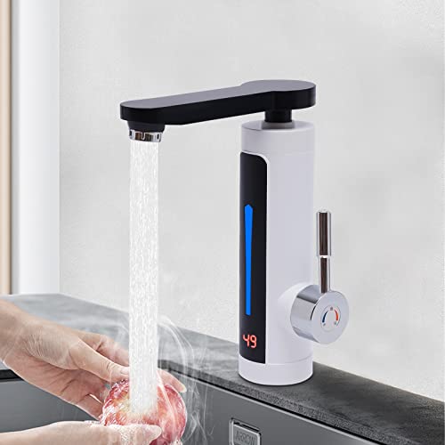 3.3KW Sofortiger Elektrischer Warmwasserhahn 360° Drehbar Wasserhahn Sofort Warm Küchearmatur mit Edelstahl-Heizrohr, LED Temperaturanzeige, Lieferung von Kaltes und Heißes Wasser für Küche, Bad von TIXBYGO