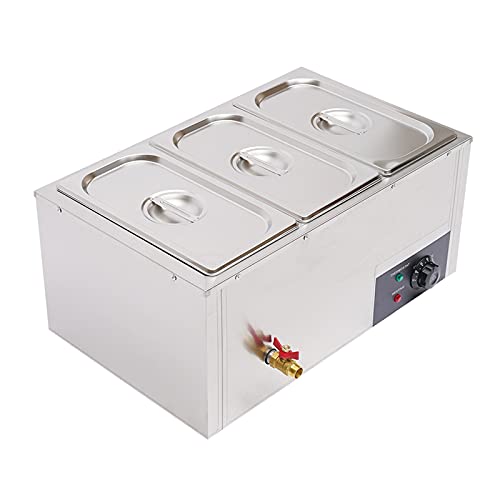 Chafing Dish aus Edelstahl Wasserbad Buffetwärmer Elektrisch Wärmebehälter Bain-Marie Speisewärmer Warmhalteplatte mit 3x7L Buffetbehälter, 850W, 220V, einstellbar bis 85°C von TIXBYGO