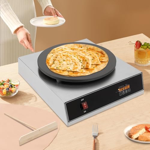 Crepes Maker Edelstahl Profi Crepes Pfannkuchenmachermaschine, Ø 40 cm Crepesplatte Elektrische Pfanne Omelette Wrapmaker mit Teigverteiler, Temperatur bis 299°C von TIXBYGO
