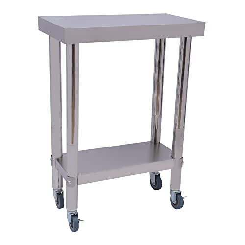 Edelstahltisch Gastro Edelstahl Catering Arbeitstisch Werkbank zur Lebensmittelzubereitung Tisch Küchentisch Küche Prep Werkbank mit 4 Rädern für kommerzielle Küche Restaurant, 60 x 45 x 85 cm von TIXBYGO