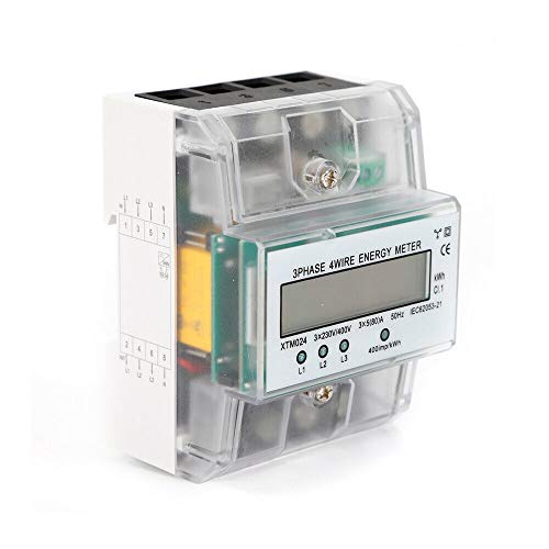LCD Drehstromzähler 80A Energie Stromzähler Strommessung Interface IEC 62053-21 für DIN Hutschiene 3-Phasen Energieverbrauch Digitaler Stromzähler Wechselstromzähler Energiemessgerät 230V/400V von TIXBYGO
