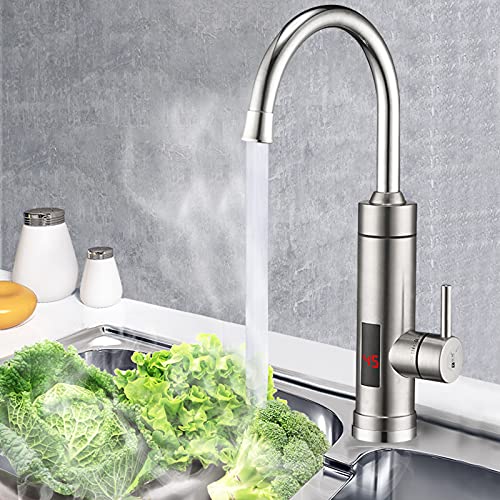 LED Elektrisch Wasserhahn 360° Drehbar Sofort Heizung Küche Bad Instant Durchlauferhitzer Armatur Spültisch Wasserhahn Einhandmischer chrom küchenarmatur 3000W von TIXBYGO