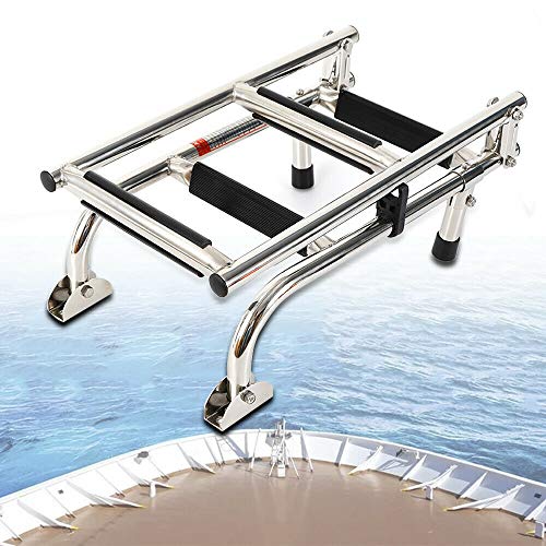 Poolleiter Edelstahl Pooltreppe Pool Leiter 4 Stufen Badeleiter Klappbar Bootsleiter mit Rutschfesten Stufen Für Yachtdeck Schwimmbeckensteg, bis Tragkraft 136kg, 87 * 28 * 13cm von TIXBYGO