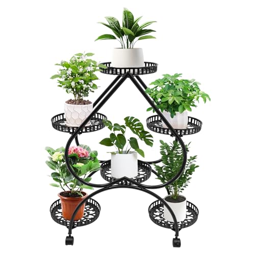 TIXBYGO 6 Töpfe Blumenregal Pflanzentreppe Stabil Blumentopf Ständer Blumenständer Schwarz von TIXBYGO
