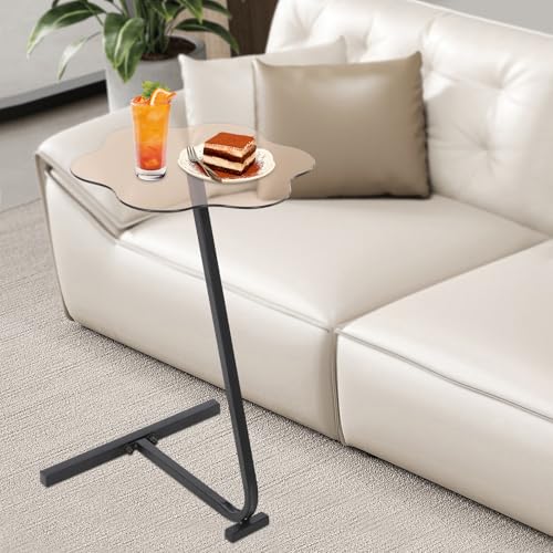 TIXBYGO Couchtisch Glas C Form Beistelltisch für Couch Sofa, Kleine Kaffeetisch Präsentationstisch für Wohnzimmer Schlafzimmer Balkon Terrasse mit Stahlbeinen, 40 * 65cm (A) von TIXBYGO