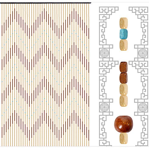 Türvorhang Holzperlenvorhang Perlenvorhang Leguana Insektenschutz Türvorhang Retro Dekovorhang Waves Design Hanging Wooden Beaded Door Curtain Screen, 90 x 220 cm von TIXBYGO