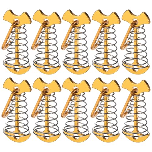 TIXIPEM Fishbone Deckanker Heringe mit Schnallen [10 Stück] – Aluminium-Zeltheringe mit Federschnalle für Camping und Wandern – [Gelb] winddichte Zeltheringe zum Festbinden von TIXIPEM