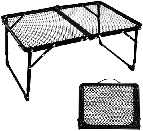 TIYASTUNKlappbarer Camping Tisch, Tragbarer Picknicktisch, Kleiner Klapptisch mit hitzebeständige Netz-Tischplatte, höhenverstellbar Beistelltisch, Faltbarer Campingtisch für Outdoor Angeln BBQ Garten von TIYASTUN