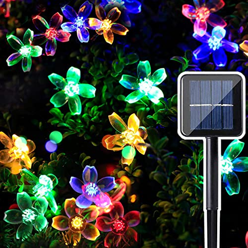 TIYUPA 50LED Solar Lichterkette Außen Garten, 7M Solar Blumen Lichterkette Wasserdichte, 8 Modi Kirschblüte Solar Lichterkette für Terrasse, Bäume, Hochzeit, Party, Weihnachten Dekoration, Mehrfarbig von TIYUPA