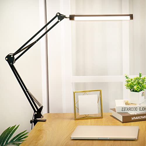 Schreibtischlampe LED, Verstellbarer Schwenkarm Schreibtischleuchte mit Klemme, USB-betrieben Dimmbar Augenschonend Lektüre Tischleuchte, 3 Modi, 10 Helligkeitsstufen, Memory-Funktion für Heim, Büro von TIYUPA