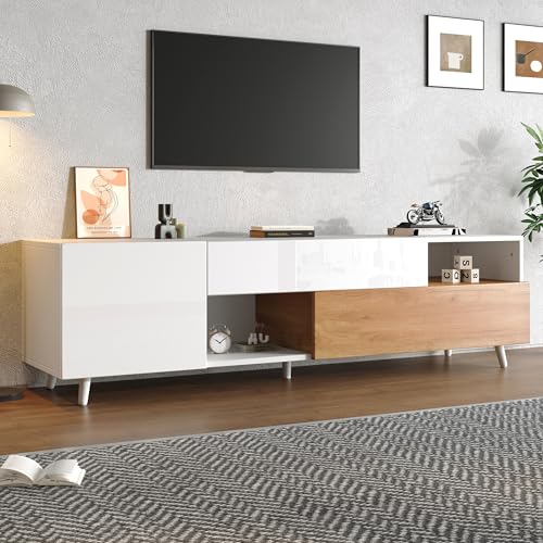180*38*50cm Fernsehschrank, Lowboard Schrank mit unterer Tür und 1 Schublade,TV-Schrank mit 7 Ablagefächern,Hochglanz-TV-Board, Fernsehtisch,Wohnzimmerkommode,Geeignet für Fernseher um die 75 Zoll von TIZZ