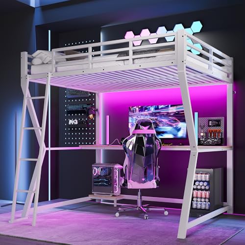 Hochbett 140x200 cm Mit Computerkonsolenablage Schreibtisch Geländer Treppe Ohne Matratze Weiß Hochbett 140x200 cm Mit Computerkonsolenablage Schreibtisch Geländer Treppe Ohne Matratze Weiß von TIZZ