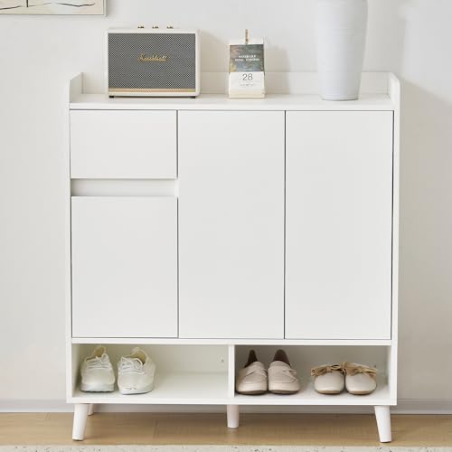 Kommode/Sideboard/Schuhschrank mit verstellbaren Einlegeböden – Minimalistischer Home Organizer mit Massivholzbeinen – Maße: B90 cm x H99 cm x T35 cm von TIZZ