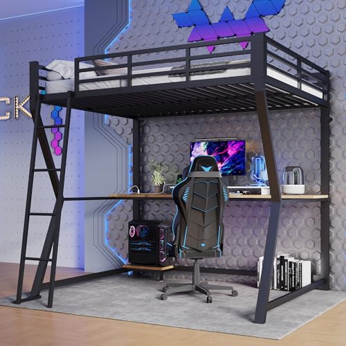 Loftbett 140x200cm Mit Computerkonsolenablage Schreibtisch Geländer Treppe Ohne Matratze Schwarz von TIZZ