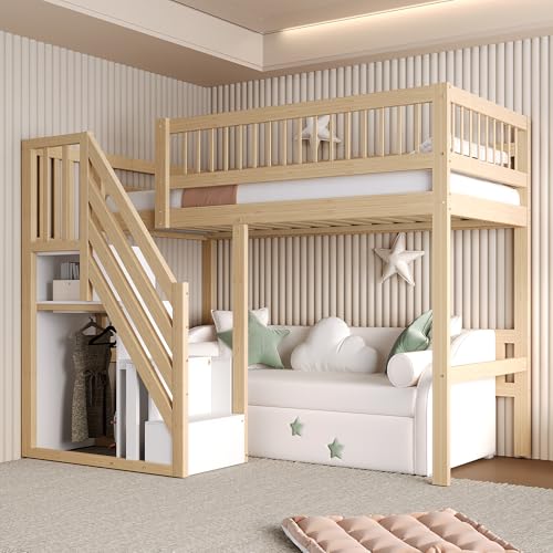 Massivholzbett 90 x 200 Hohe Ausführung mit Treppe und Aufbewahrungsschrank Kinderbett Jugendbett Einzelbett Massivholzrahmen Holzfarbe Massivholzbett 90 x 200 Hohe Ausführung mit Treppe und Aufbewahrungsschrank Kinderbett Jugendbett Einzelbett Massivholzrahmen Holzfarbe von TIZZ