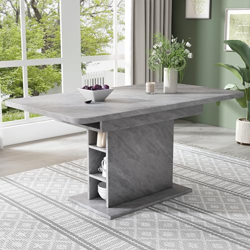 Platzsparender, ausziehbarer Esstisch mit Stauraum – rechteckig, moderner multifunktionaler Tisch aus Eisen in Betonoptik – ideal als ESS- und Freizeittisch von TIZZ