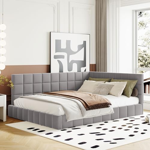 TIZZ 140 * 200 Polsterbett Schlafsofa Multifunktionsbett mit Lattenrost aus hautsympathischem Samtstoff Grau von TIZZ