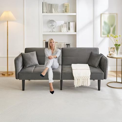 TIZZ 2-in-1 Verstellbares Schlafsofa – Zweisitzer mit Samtbezug, klappbaren Armlehnen & Schlaffunktion,ideal für kleine Räume TIZZ 2-in-1 Verstellbares Schlafsofa – Zweisitzer mit Samtbezug, klappbaren Armlehnen & Schlaffunktion,ideal für kleine Räume von TIZZ