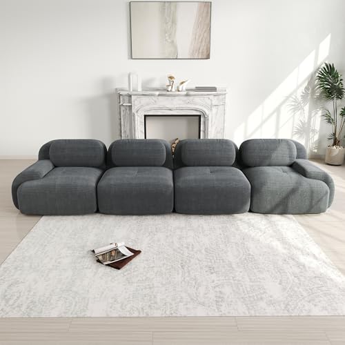 TIZZ 4-Sitzer Sofa haustierfreundlich ergonomisch 32D hochelastische Polsterung aus weichem Cordstoff vakuumverpackt frei kombinierbar ohne Montage für Schlafzimmer und Büro Grey von TIZZ