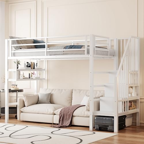 TIZZ 90 * 200cm,Hochbett, Einlegeböden, Stauraumleiter, Freiraum unter dem Bett zum Verkleiden, Geländer, Weiß,ohne Matratze TIZZ 90 * 200cm,Hochbett, Einlegeböden, Stauraumleiter, Freiraum unter dem Bett zum Verkleiden, Geländer, Weiß,ohne Matratze von TIZZ