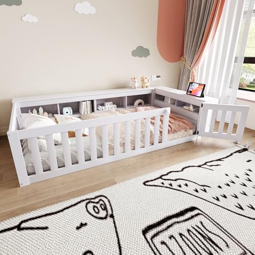 TIZZ 90 x 200 cm Multifunktionales Kinderbett, mit reichlich Staufächern und Stauraum, mit Sicherheitsgitter und Türchen, Rundum-Sicherheitsschutz, Massivholzbett mit Lattenrost, Einzelbett, Weiß TIZZ 90 x 200 cm Multifunktionales Kinderbett, mit reichlich Staufächern und Stauraum, mit Sicherheitsgitter und Türchen, Rundum-Sicherheitsschutz, Massivholzbett mit Lattenrost, Einzelbett, Weiß von TIZZ