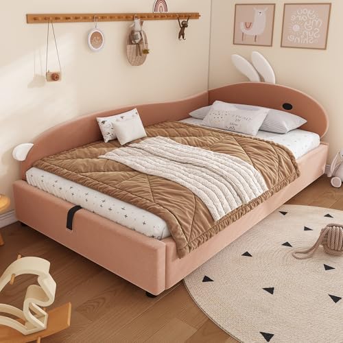 TIZZ 90x200cm Polsterbett Einzelbett Kinderbett Niedliches Häschen-Kopfteil Hydraulisches Bett mit Stauraum Erhöhter weicher Zaun Linke Seitenplatte Samt Rosa+Weiß TIZZ 90x200cm Polsterbett Einzelbett Kinderbett Niedliches Häschen-Kopfteil Hydraulisches Bett mit Stauraum Erhöhter weicher Zaun Linke Seitenplatte Samt Rosa+Weiß von TIZZ