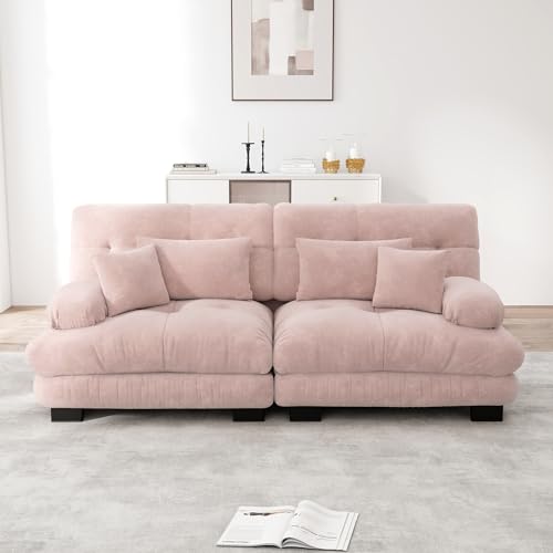 TIZZ Cloud Ecksofa 2-Sitzer für Wohnzimmer Chenille Doppelsofa mit 2 Lendenkissen und 2 Dekokissen Massivholzrahmen Chenille Rosa von TIZZ
