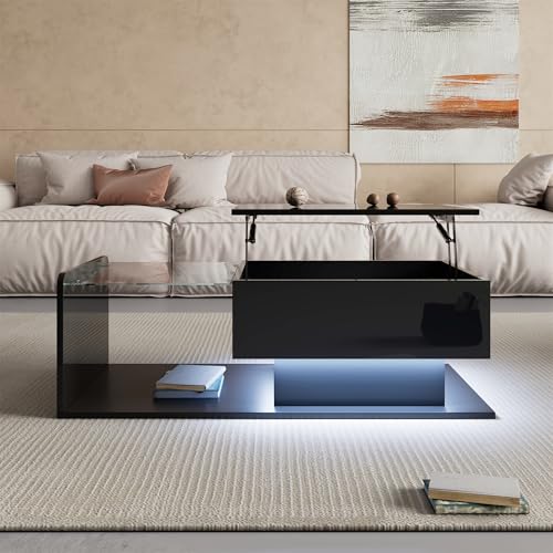 TIZZ Couchtisch Hochglanz Schwarz Glasplatte Beistelltisch Modernes Design Wohnzimmer von TIZZ