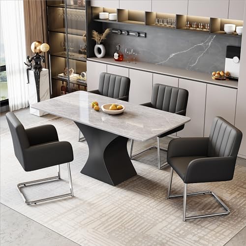 TIZZ Esszimmerstühle Set 4 Stück Gepolstert Kunstleder Schwarz Vertikale Streifen Zickzack Metallbeine Für Wohnzimmer Schlafzimmer Arbeitszimmer Schreibtisch von TIZZ