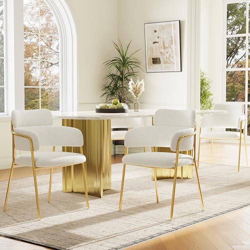 TIZZ Esszimmerstuhl 4 Stück Beige Ergonomischer Moderner Stuhl mit Goldenen Beinen für Wohnzimmer Schlafzimmer Esszimmer von TIZZ