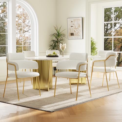 TIZZ Esszimmerstuhl 6 Stück Beige Ergonomisch Modern Goldene Beine Für Wohnzimmer Schlafzimmer von TIZZ
