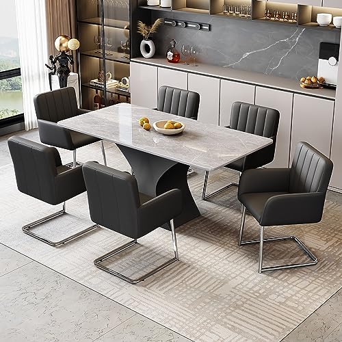 TIZZ Esszimmerstuhl 6er Set Gepolstert Vertikale Streifen Zickzack-Metallbeine Kunstleder Schwarz Für Wohnzimmer Schlafzimmer Arbeitszimmer Schreibtisch von TIZZ