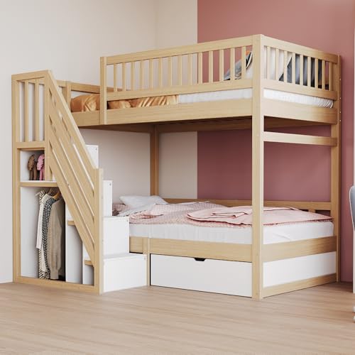 TIZZ Etagenbett Aus Massivholz 90 * 200cm, Mit Hohem Sicherheitsgitter, Mit Lattenrost, Sicherheitsleiter mit Stauraum, Mit Stauschubladen, Kinderbett Jugendbett, Holzfarbe TIZZ Etagenbett Aus Massivholz 90 * 200cm, Mit Hohem Sicherheitsgitter, Mit Lattenrost, Sicherheitsleiter mit Stauraum, Mit Stauschubladen, Kinderbett Jugendbett, Holzfarbe von TIZZ