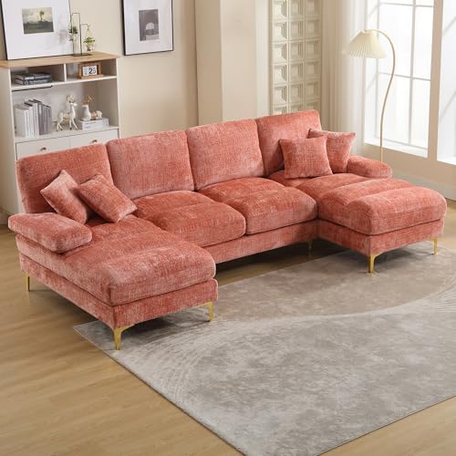 TIZZ Großes Chenille U-Shape Sektionssofa Modernes mit doppelten Liegesitzen für Wohnzimmer Schlafzimmer Büro Wohnung Villa am Kamin ROSA TIZZ Großes Chenille U-Shape Sektionssofa Modernes mit doppelten Liegesitzen für Wohnzimmer Schlafzimmer Büro Wohnung Villa am Kamin ROSA von TIZZ