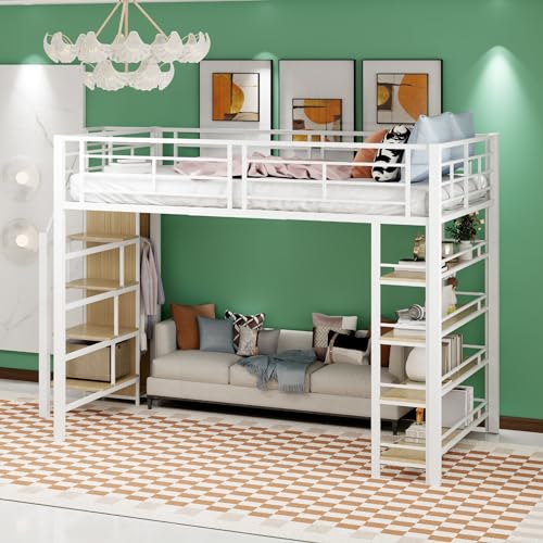 TIZZ Hochbett 140 * 200 mit Sicherheitstreppe Stauraum kleinem Kleiderschrank Einlegeböden hohes Zaundesign Einzelbett Jugendbett weiße TIZZ Hochbett 140 * 200 mit Sicherheitstreppe Stauraum kleinem Kleiderschrank Einlegeböden hohes Zaundesign Einzelbett Jugendbett weiße von TIZZ