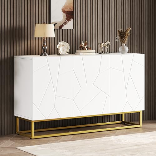 TIZZ Hochglanz Sideboard 130 cm Modernes Anrichte Schrank Buffetschrank mit 4 Fächern von TIZZ