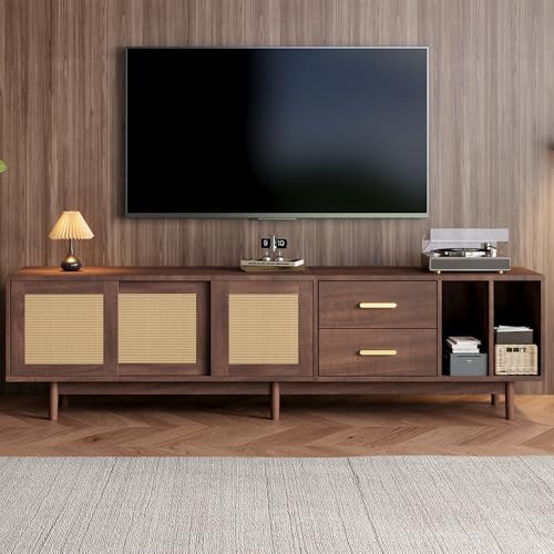 TIZZ Lowboard TV Schrank 190 x 40 x 52 cm mit Schubladen Rattan MDF 6 Stützbeine Multifunktion Wohnzimmer für 75 Zoll Fernseher TIZZ Lowboard TV Schrank 190 x 40 x 52 cm mit Schubladen Rattan MDF 6 Stützbeine Multifunktion Wohnzimmer für 75 Zoll Fernseher von TIZZ