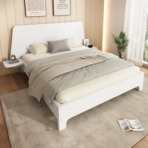 TIZZ Massivholzbett 160x200cm, Doppelbett Bettgestell mit Stauraum-Kopfteil und Lattenrost, Weiß, Leicht zu Montieren,Stabil und Langlebig (Mit Matratze) von TIZZ