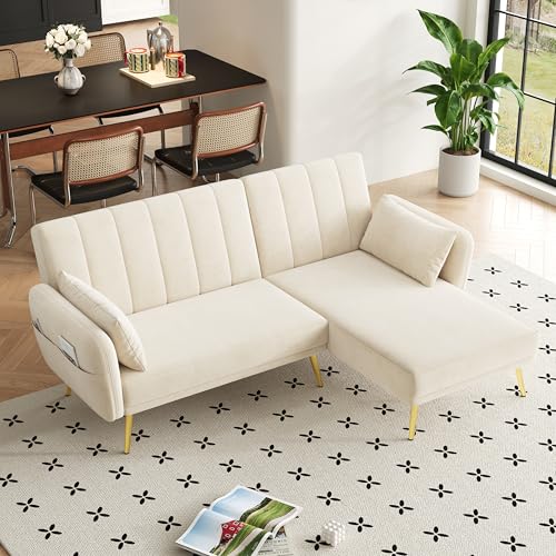 TIZZ Modernes Klappsofa, L-förmiges Sofa, Schlafsofa mit Zusatzecke, Ecksofa mit Schlaffunktion, geeignet für Wohnzimmer, Schlafzimmer, Heimkino, Gästezimmer. Mit Video von TIZZ