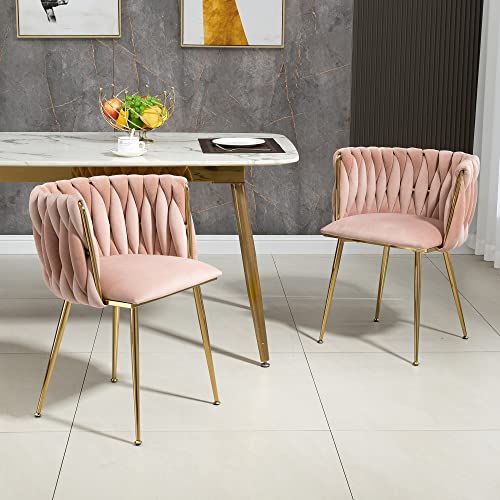 TIZZ Modernes luxuriöses Samt-Esszimmerstuhl-Set mit goldenen Metallbeinen, elegantem handgewebtem Design und weichen Kissen für Esszimmer, Wohnzimmer und Schlafzimmer (2er-Set) von TIZZ