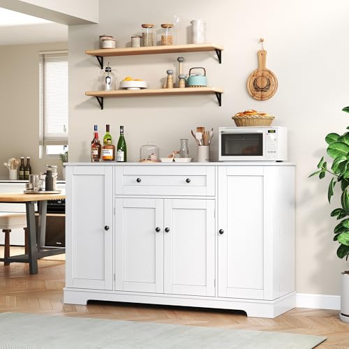 TIZZ Multifunktionales Küchenbuffet – 138 cm Sideboard mit Schublade, Regaltüren & verstellbaren Einlegeböden – Modernes Design mit Kippschutz, ideal für Küche, Wohnzimmer & Schlafzimmer von TIZZ