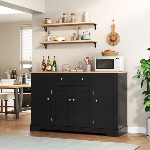 TIZZ Multifunktionales Küchenbuffet – 138 cm Sideboard mit Schublade, Regaltüren & verstellbaren Einlegeböden – Modernes Design mit Kippschutz, ideal für Küche, Wohnzimmer & Schlafzimmer von TIZZ