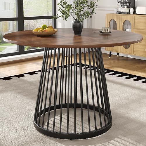 TIZZ Runder Esstisch (80×80×76cm), Küchentisch, Runder Kaffeetisch für 4,geeignet für Esszimmer, Wohnzimmer,Tischbeine aus Metall,MDF Walnussfarbener Schreibtisch und Schwarze Beine von TIZZ