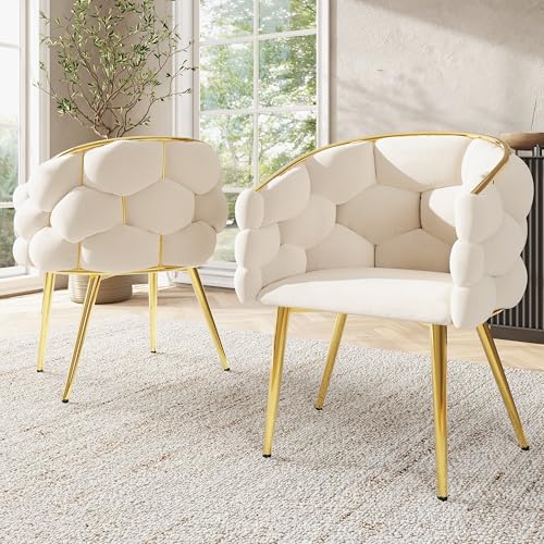 TIZZ Samtstuhl 2er Set Beige Modern Stil Ergonomisch mit Vergoldeten Eisenbeinen für Wohnzimmer Esszimmer Schminktisch von TIZZ