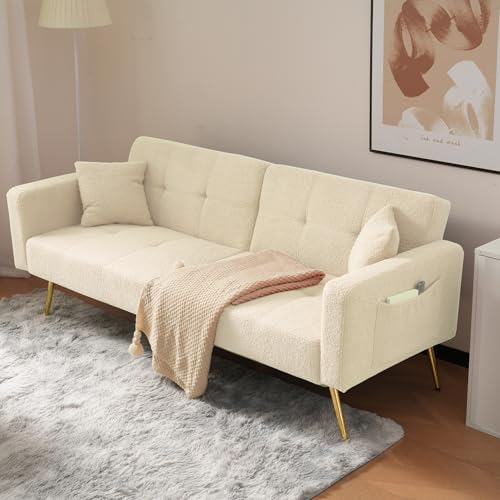 TIZZ Schlafsofa mit Bettfunktion, verstellbarem Winkel, goldenen Beinen, mit Kissen und seitlichen Aufbewahrungstaschen TIZZ Schlafsofa mit Bettfunktion, verstellbarem Winkel, goldenen Beinen, mit Kissen und seitlichen Aufbewahrungstaschen von TIZZ