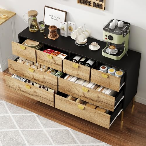 TIZZ Sideboard 150x40x78cm, 8 Schubladen, Schwarz Holz, Minimalistisches Design, Goldene Griffe, Metallfüße, für Wohnzimmer Esszimmer TIZZ Sideboard 150x40x78cm, 8 Schubladen, Schwarz Holz, Minimalistisches Design, Goldene Griffe, Metallfüße, für Wohnzimmer Esszimmer von TIZZ