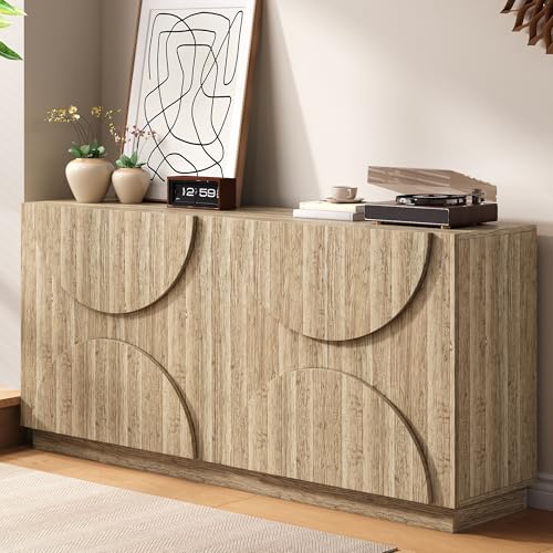 TIZZ Sideboard mit Regalen 120x40x80cm Sideboard mit Rebounder natürliche Holzmaserung von TIZZ