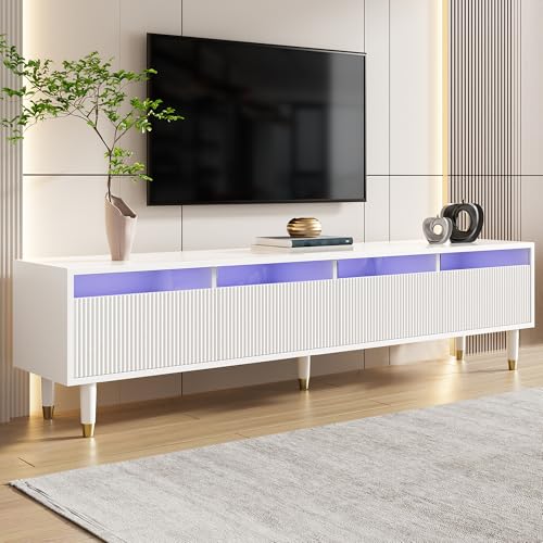 TIZZ TV-Schrank 178 cm Modern Weiß Minimalistisches Design MDF Acryl Große Aufbewahrung 4 Schubladen Stabil Vielseitig Wohnzimmer von TIZZ
