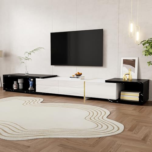 TIZZ TV-Schrank Drehbar Marmoroptik Schwarz Weiß Matt Finish Gold Verzierung Länge 140-260 cm Modernes Design Variable Größe von TIZZ